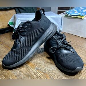 Skechers 32504 Women BOBS Sport Squad Tough Talk Shoes - Black - 10M